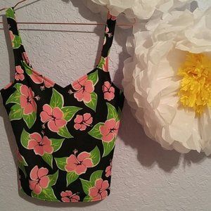 Jantzen Salmon Hibiscus Floral Lined Bra Tankini